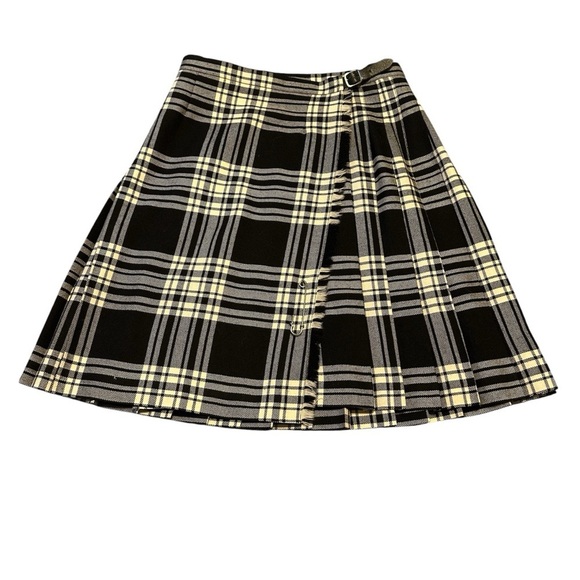 The Works Saks Fifth Avenue Skirt Vtg Wrap Black & White Plaid Wool Kilt Size 6 - Picture 1 of 10